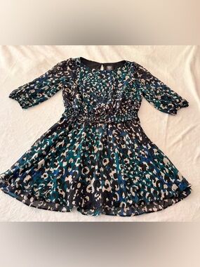 Vince Camuto Teal Black Leopard Print Chiffon Dress 16